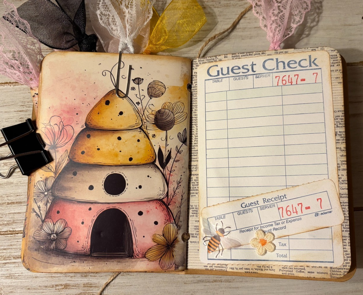 Junk Journal Handmade Booklet Book Vintage «Bees Butterflies» Pocket Ephemera a