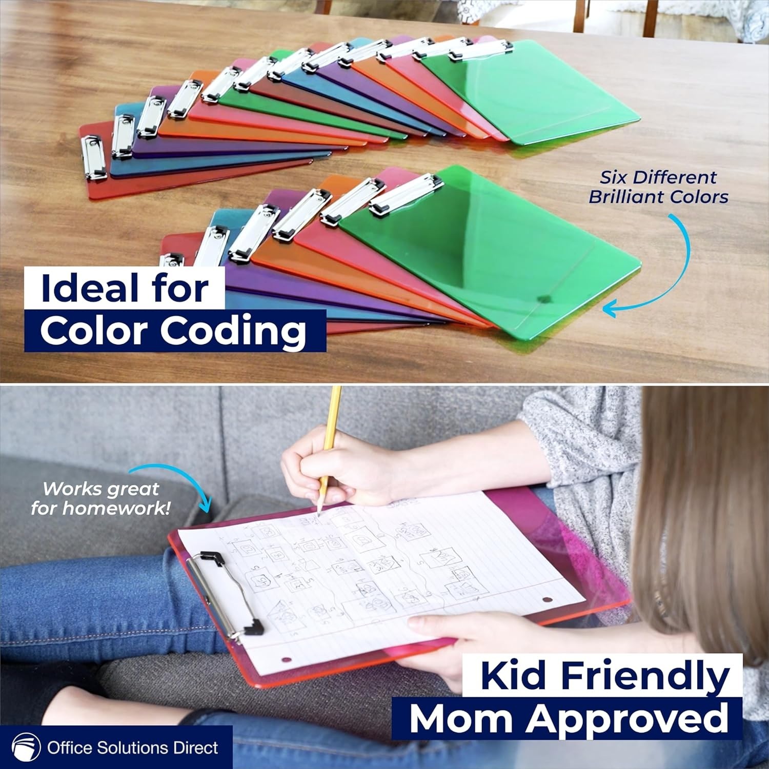 Set of 6 Vibrant Multi-Color Plastic Clipboards – Lightweight & Stackable