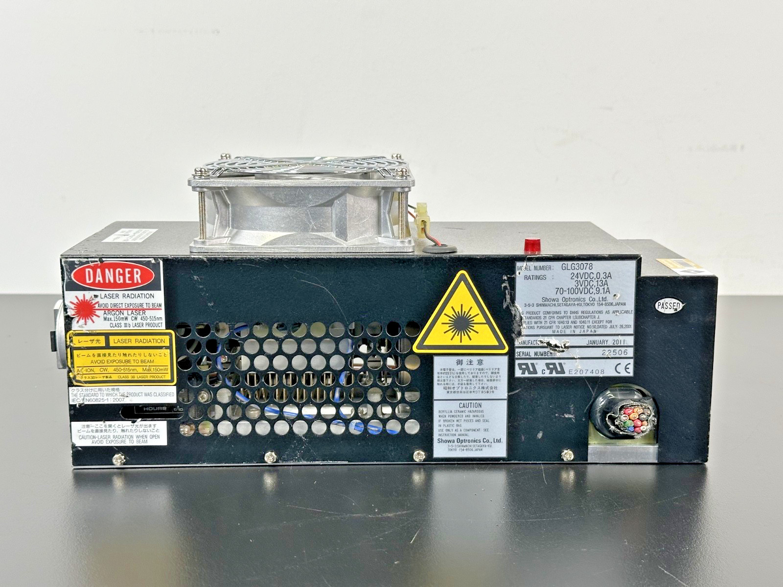 Showa Optronics GLG3078 Argon Ion Laser Head Module w/ Cooling Fan & Shutter