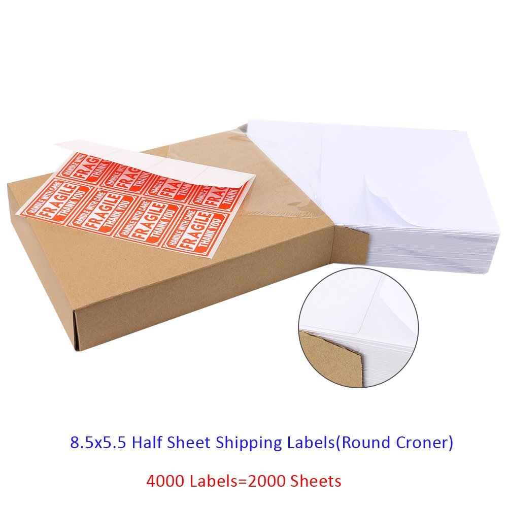 4000 8.5″ x 5.5″ Rounded Half Sheet Self Adhesive Shipping Labels 2 Per Sheet