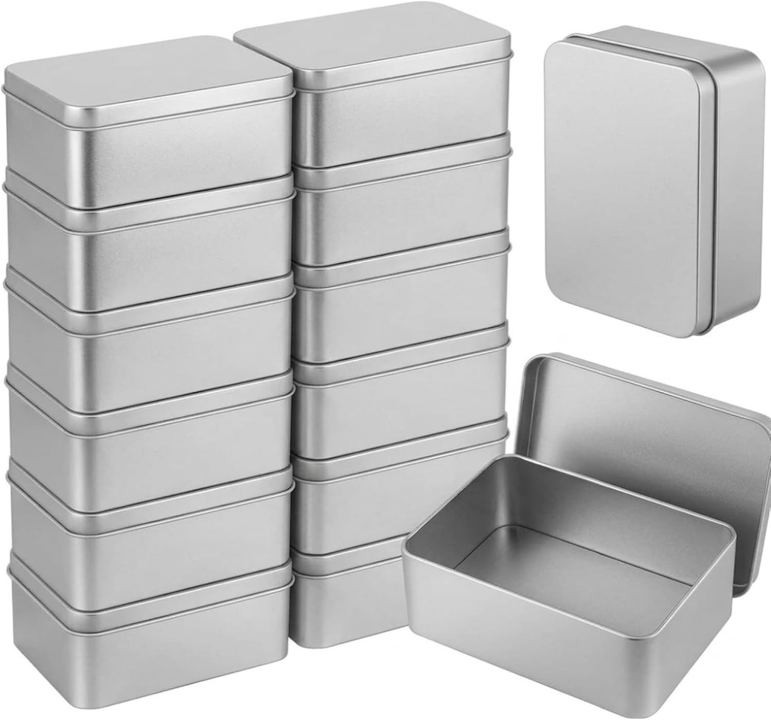 12 Pack Rectangular Tin Boxes with Lids, 4.9 X 3.6 X 1.8 Inch Empty Metal Tin Co