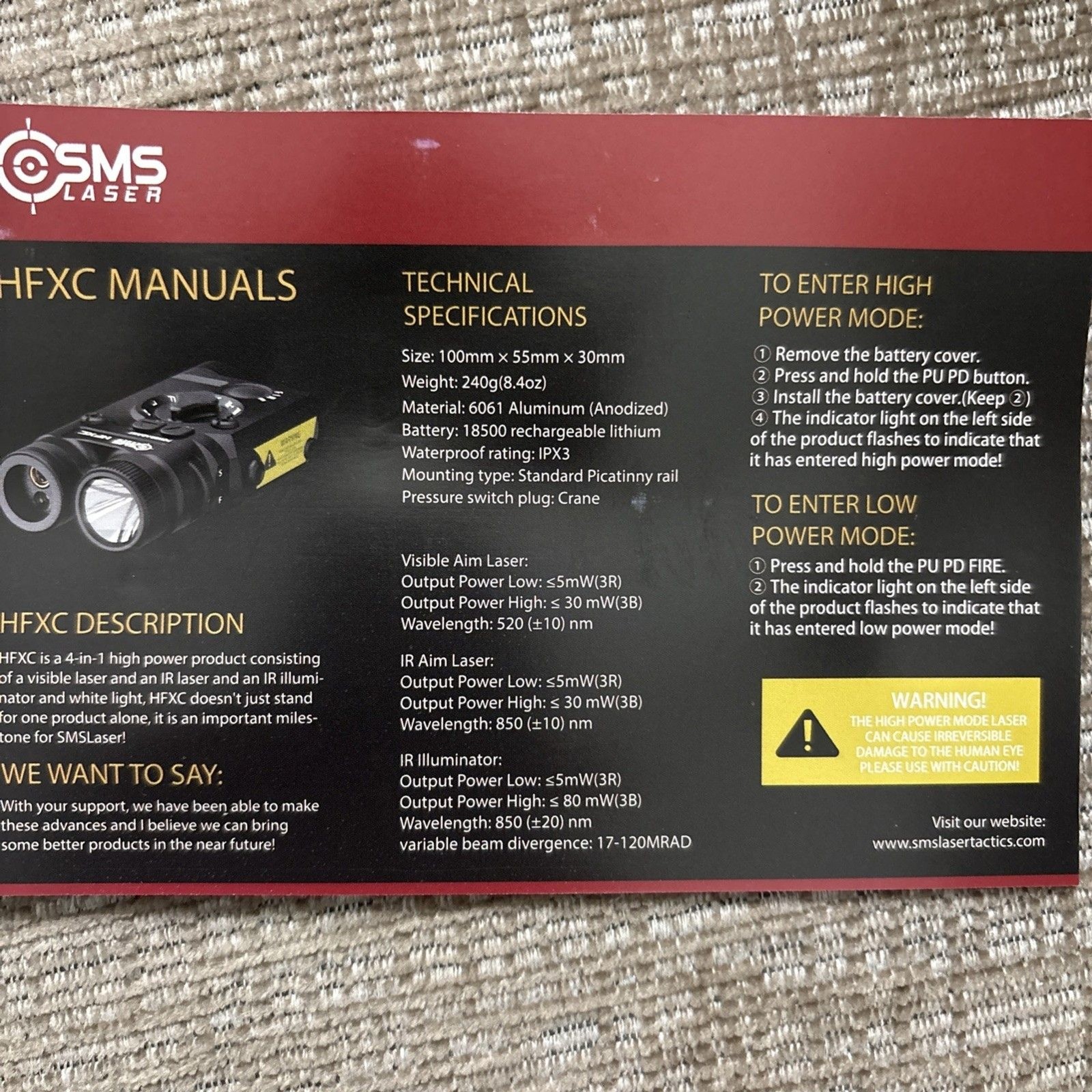 SMSLaser HFXC 4-in-1 laser aiming module