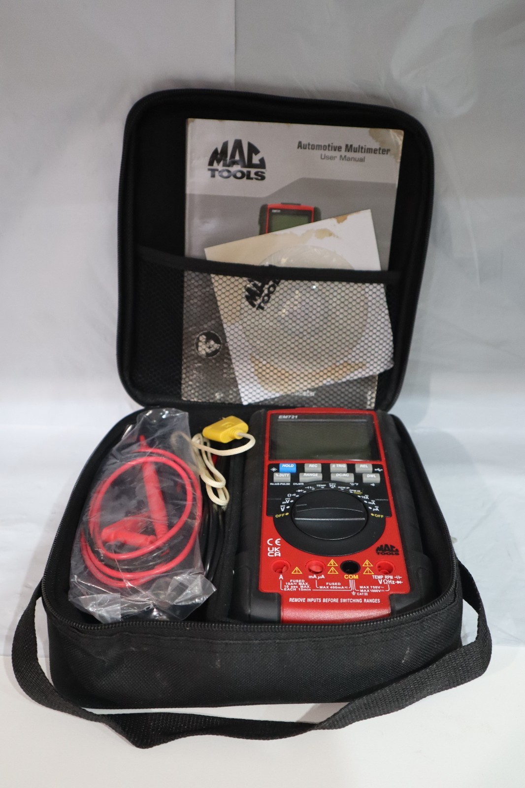 Mac Tools EM721 Digital Multimeter w/Original Case, Leads #20530R