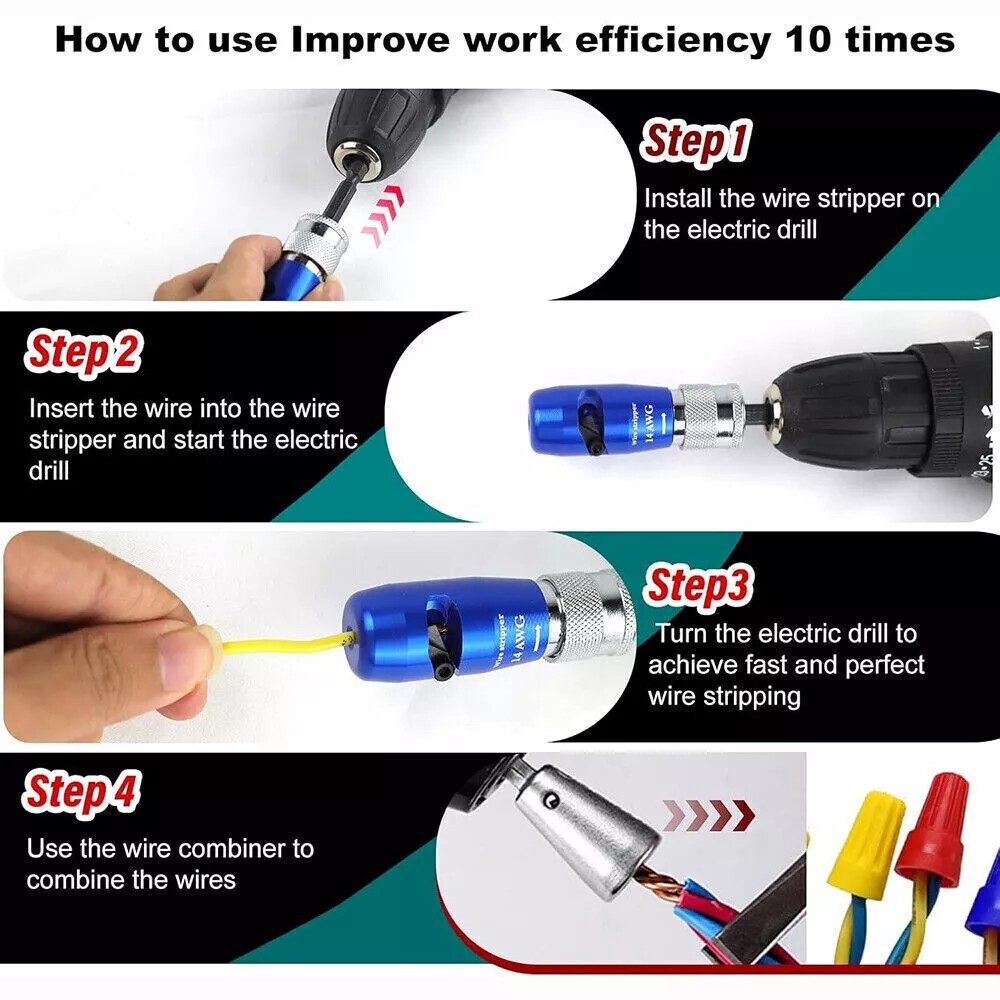 Wire Stripper For Drill Wire Stripping Twisting Tool Upgrade Electrical W/ Case