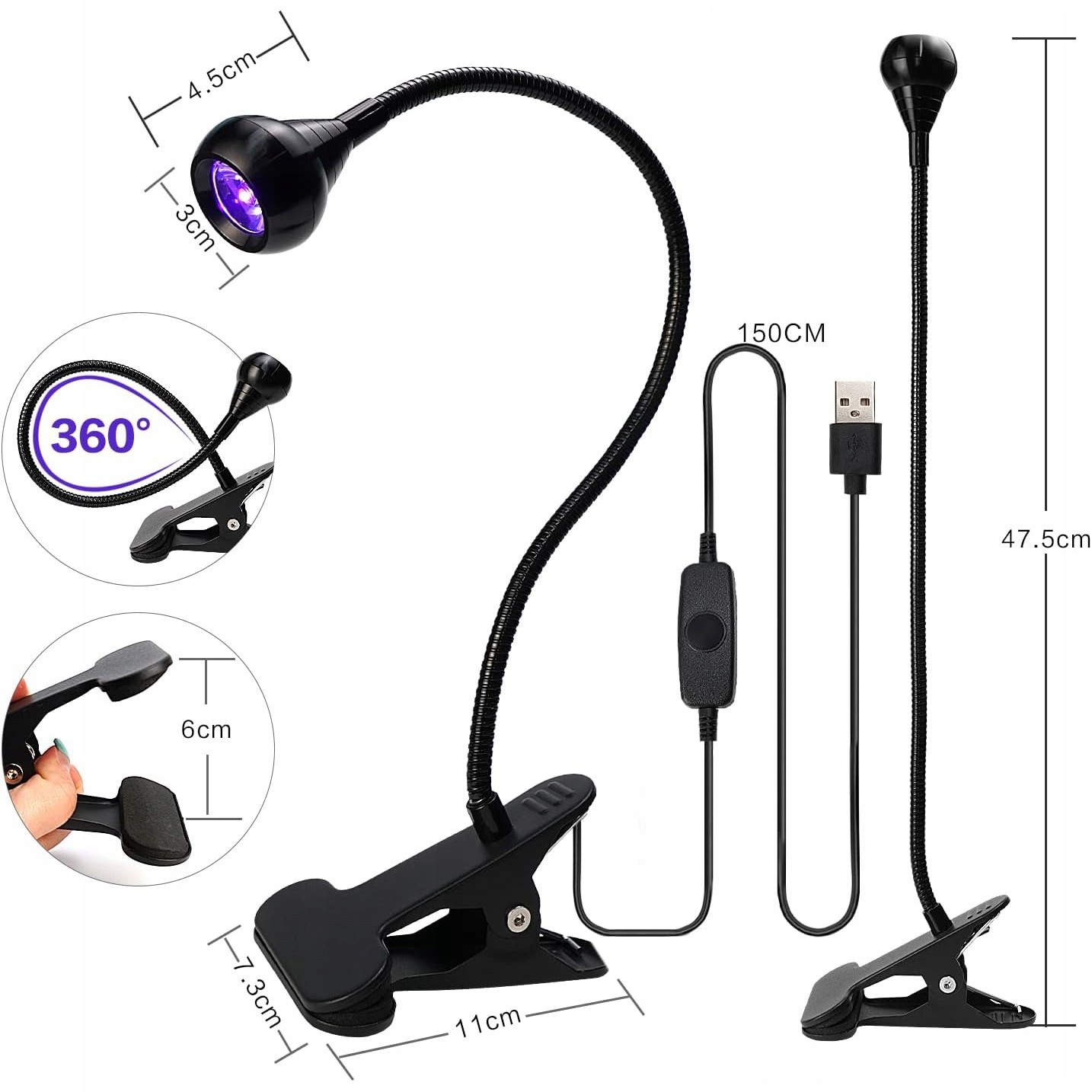 Rosfix UV Lamp 3W | Flex Arm, USB 5V | 395|405nm for Solder Mask