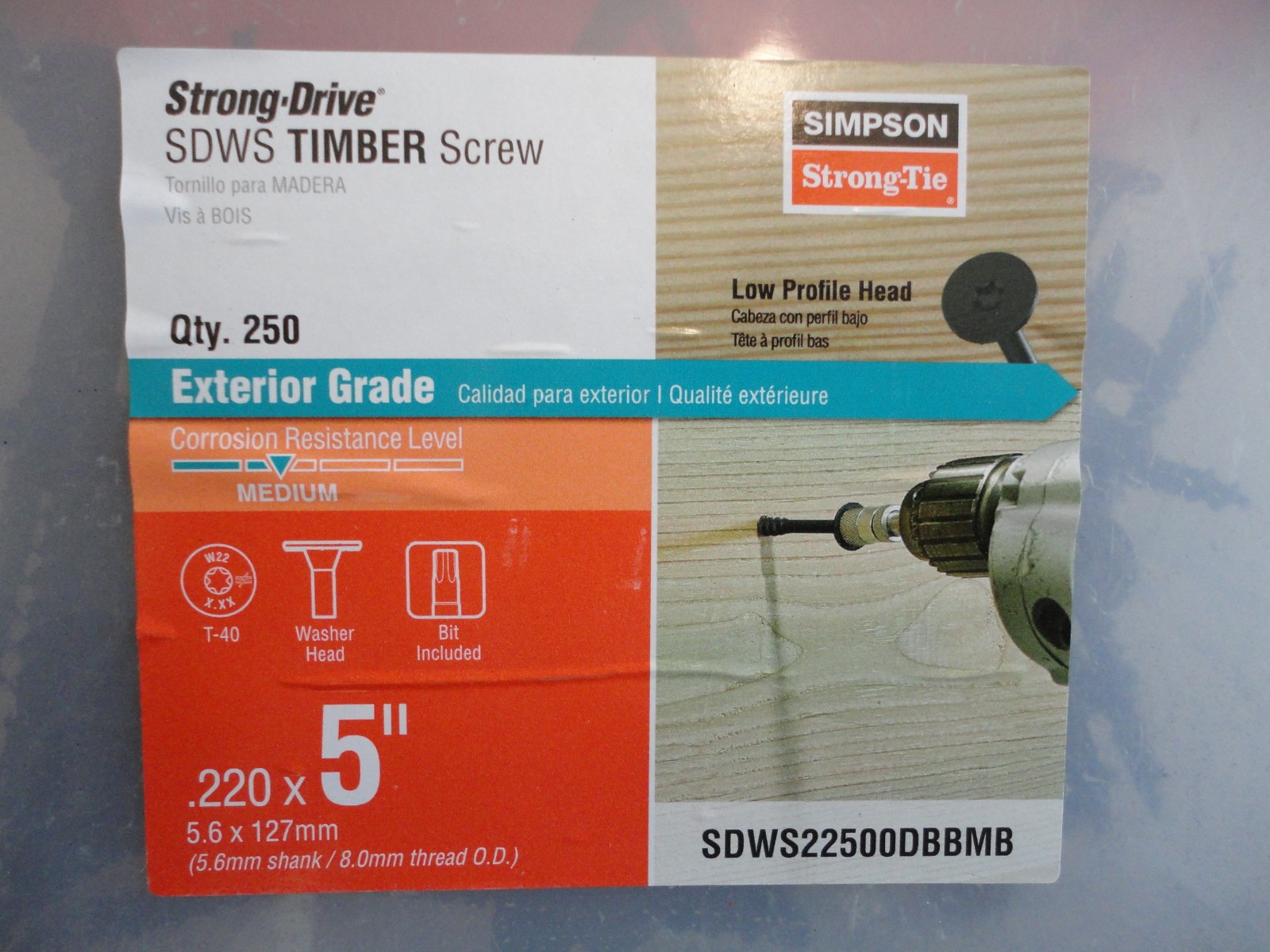 (250) Timber Screw 5″ In X 0.220 In. Simpson Strong-Drive SDWS22500DBBMB – BLACK
