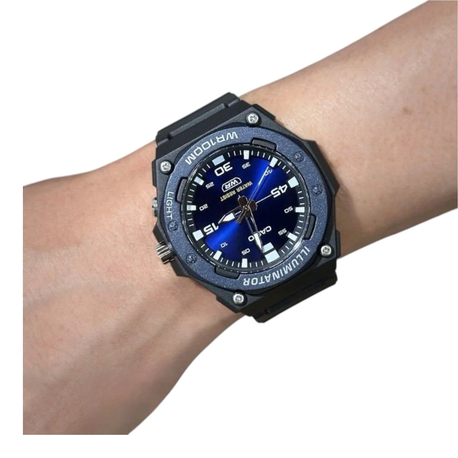 Casio MW-620H-2AV Men’s Black/Blue Analog Sport Watch 100M WR LED Light Resin