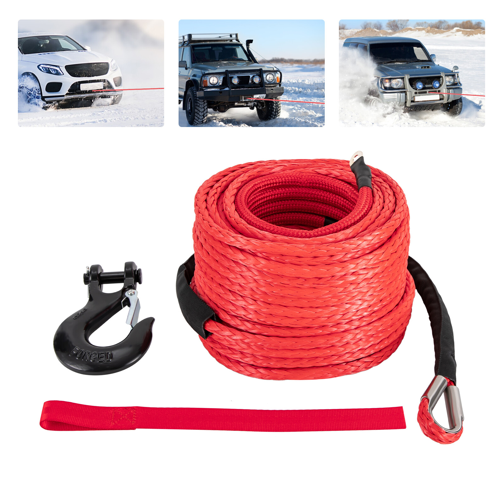 3/8″x100ft Synthetic Winch Rope 23809lbs Recovery Cable Winch Line for Truck SUV
