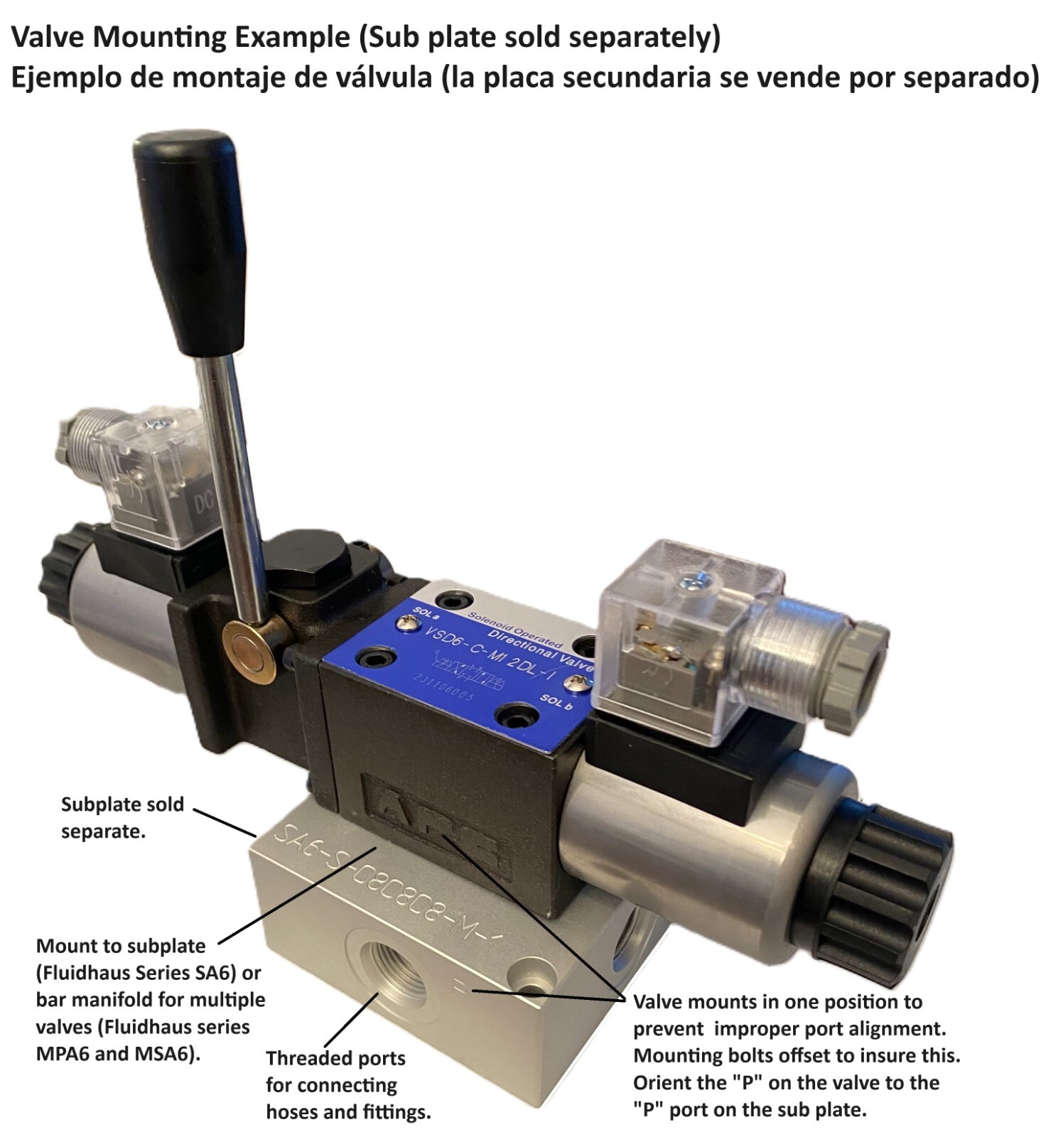 Hydraulic Electrical Solenoid Valve with manual lever D03 (NG6) 3 position