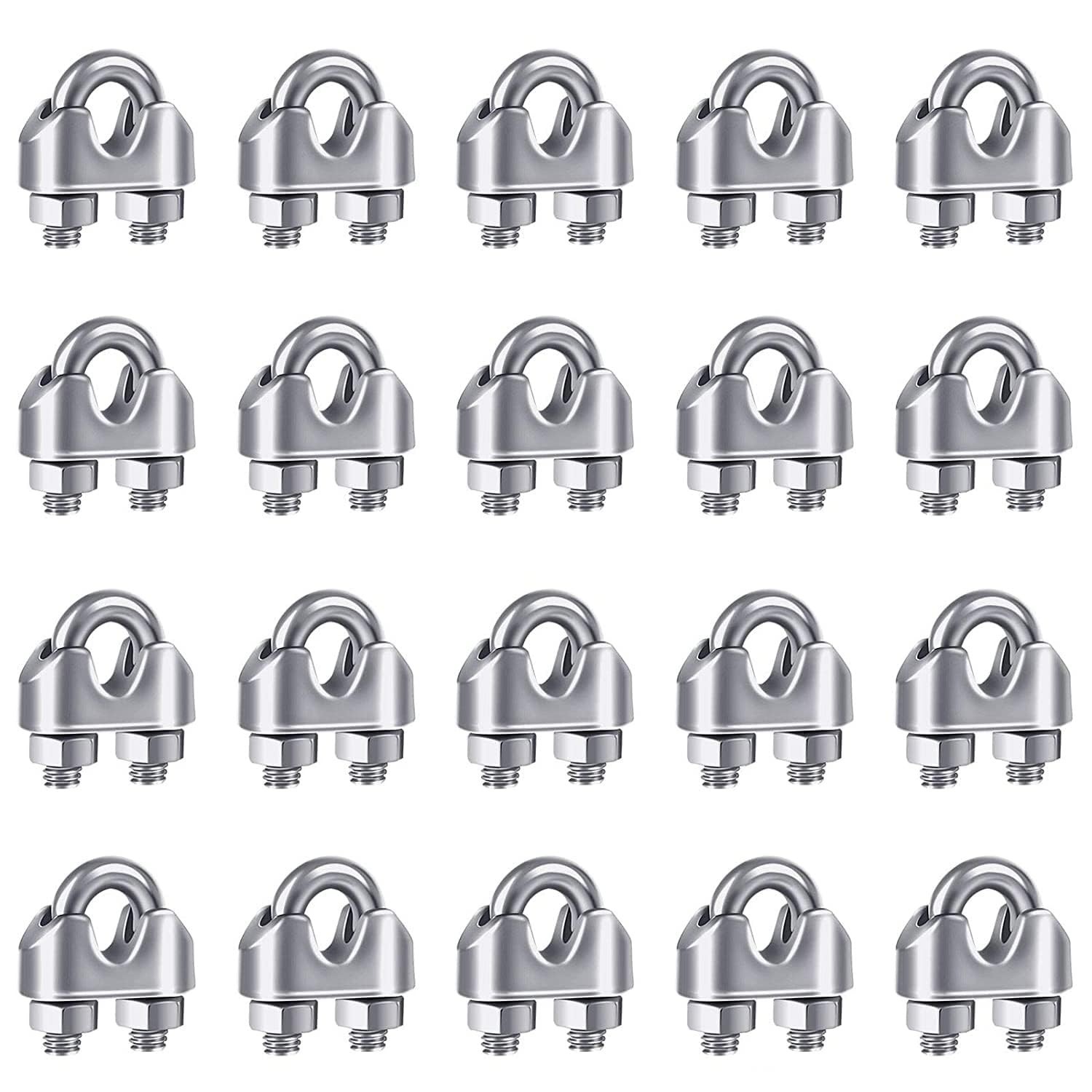 20PCS M5 3/16 Stainless Steel Wire Rope Cable Clip Clamp U-Bolt Kit