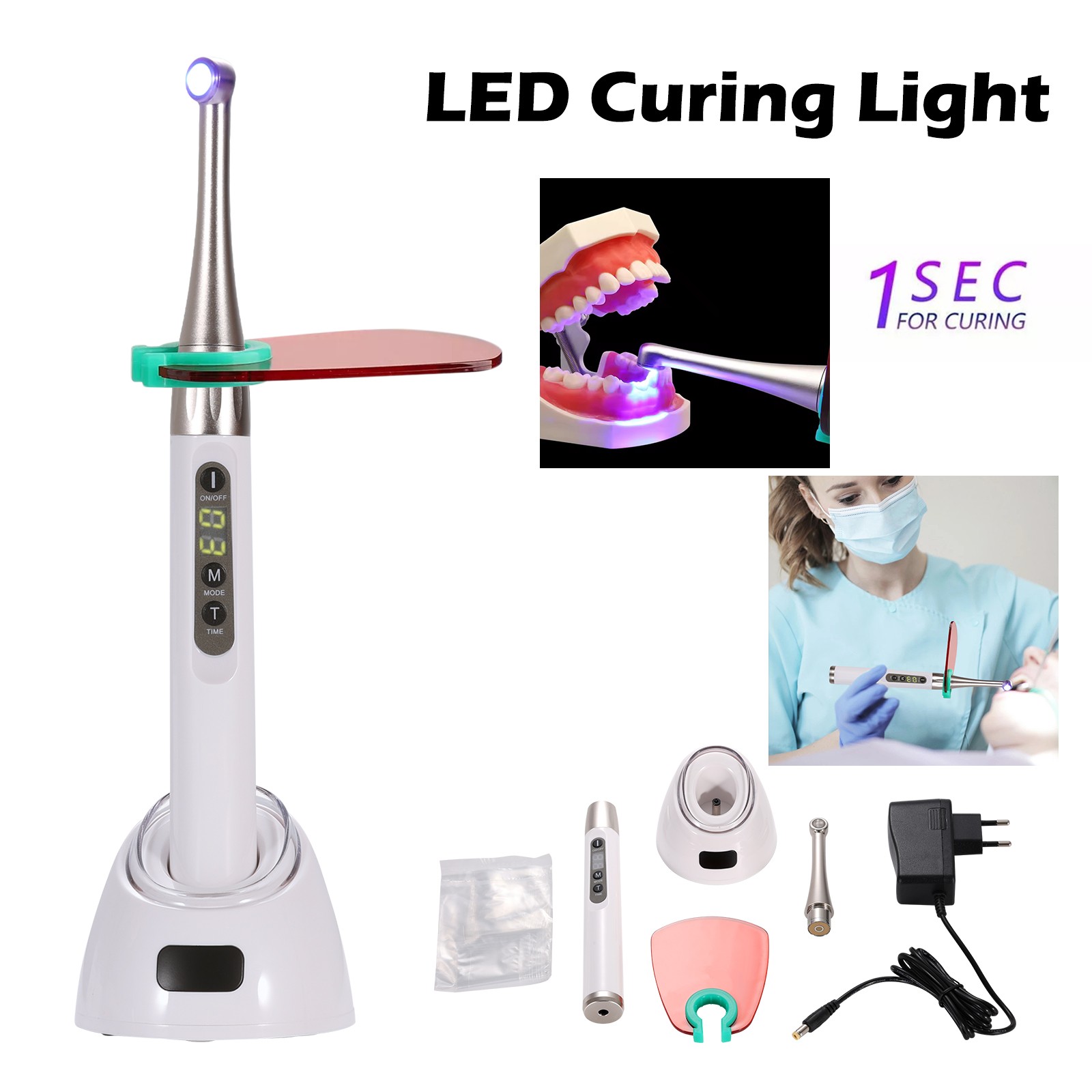 Dental Wireless Curing Light 1 Second Cure Lamp 2500mw/cm2 385nm-515nm ILED Type