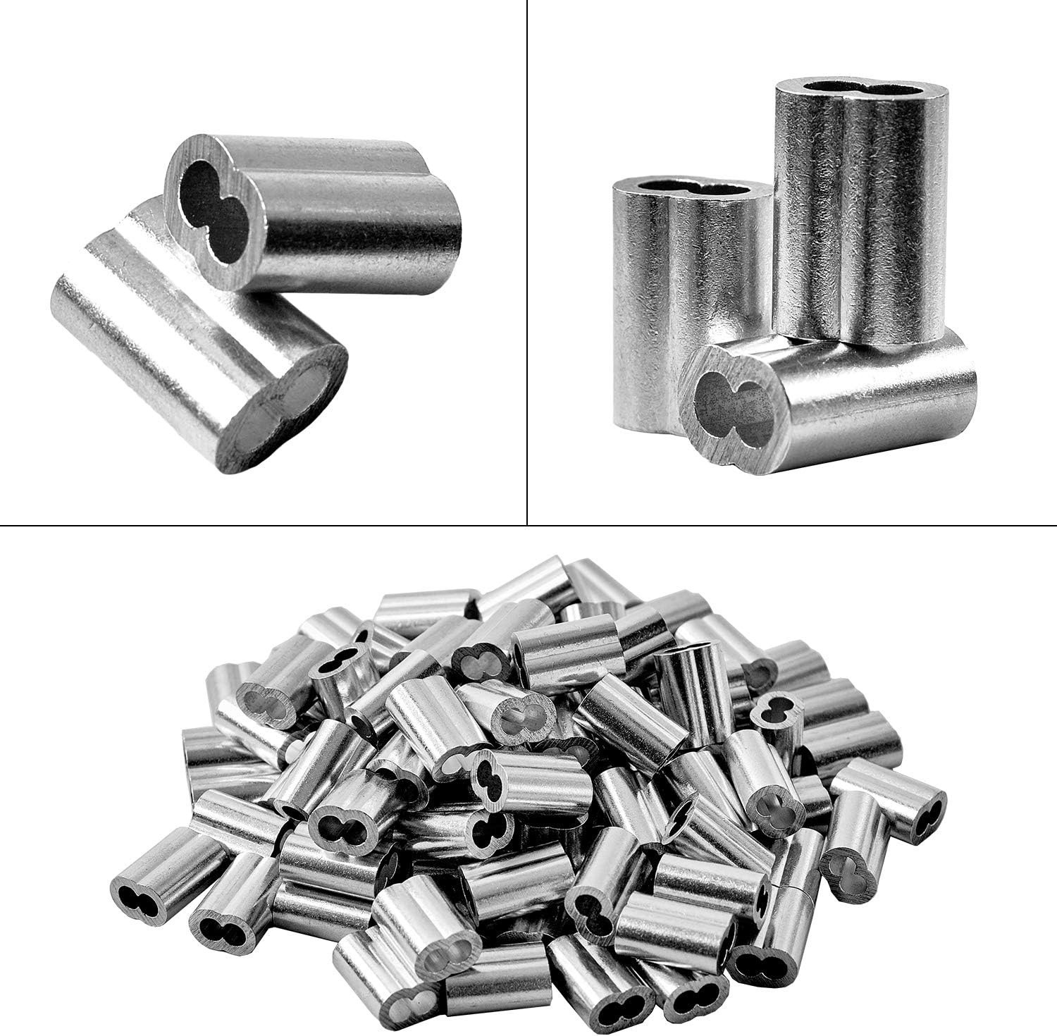 QDiShi 1/8″ (3mm) Aluminum Crimping Loop Sleeve for 1/8″ Wire Rope Cable Ferrule