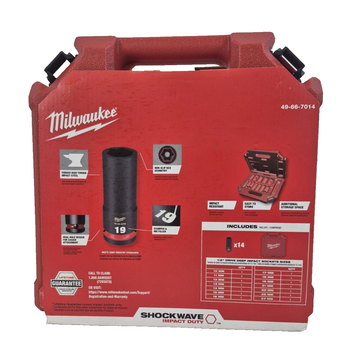 Milwaukee SHOCKWAVE 1/2″ Drive Metric Deep Well 6 Point Impact Socket Set 14 Pc