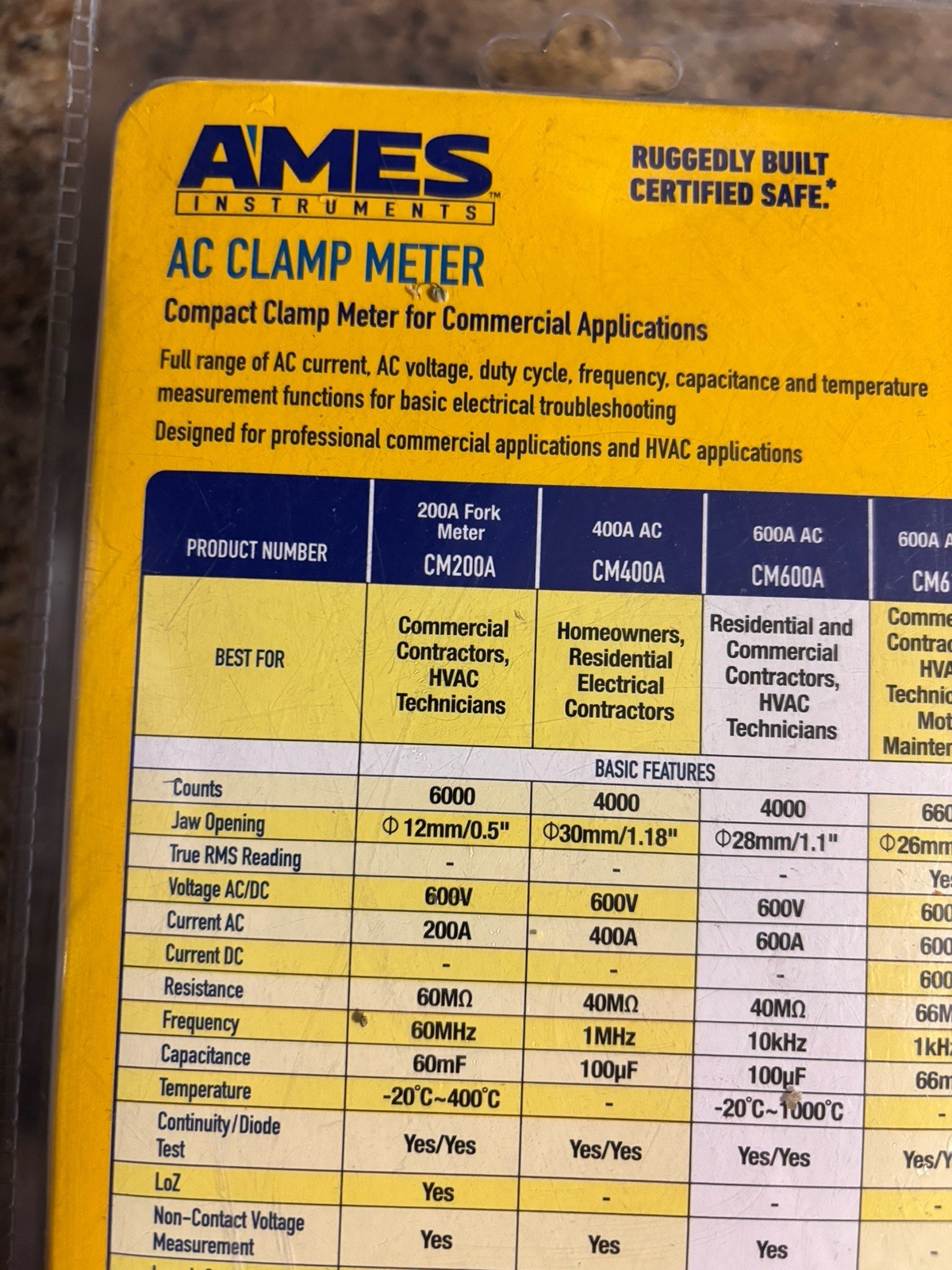Ames Instruments CM600A Cat III 600 V AC Compact Clamp Meter Digital