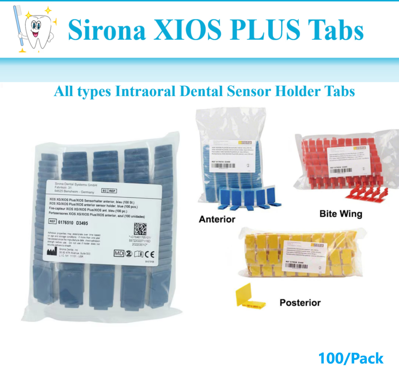 XIOS Plus X-Ray Disposable Digital Sensor Holder fits XCP ring arm 100 pcs