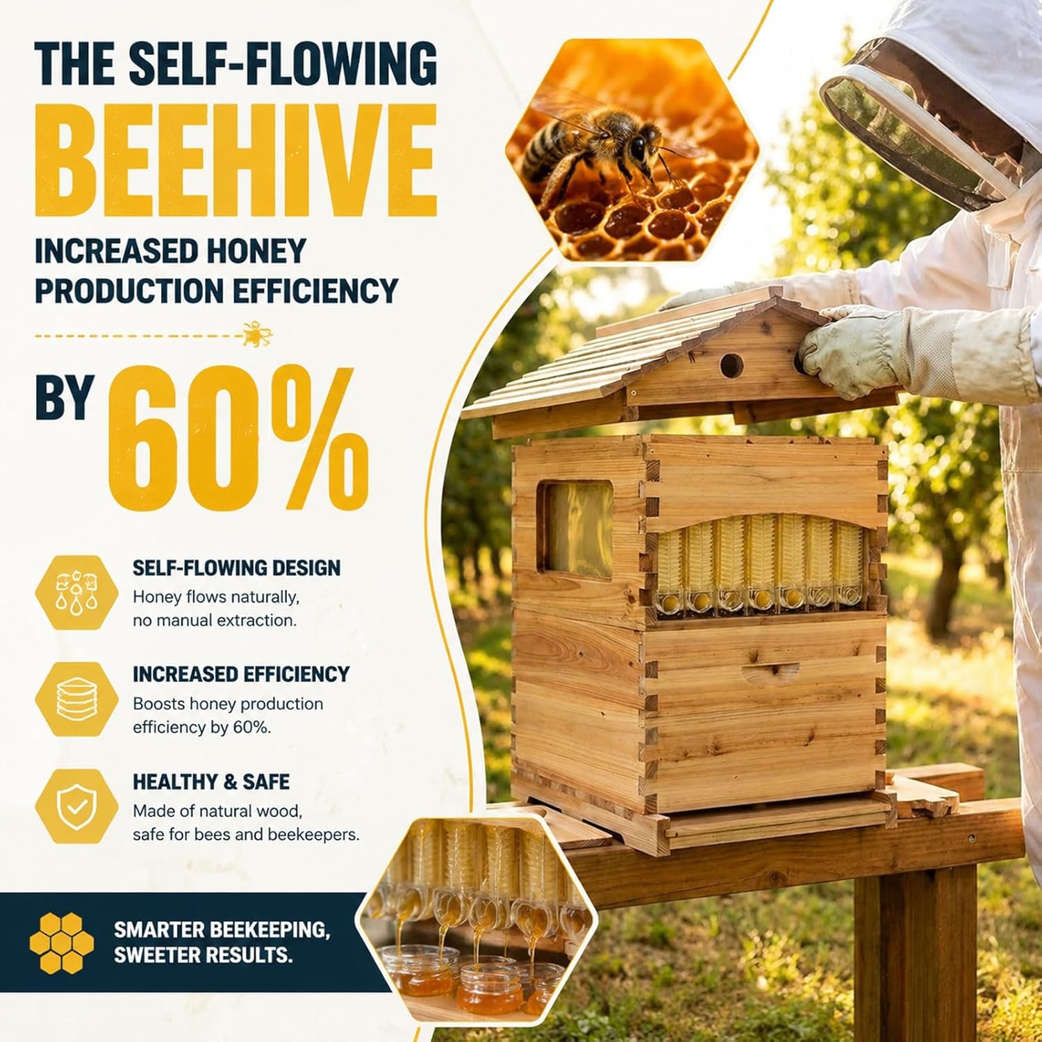 Beehive Starter Kit Automatic Honey Seep Bee Hive + 7 Pcs Auto Frames Cedarwood