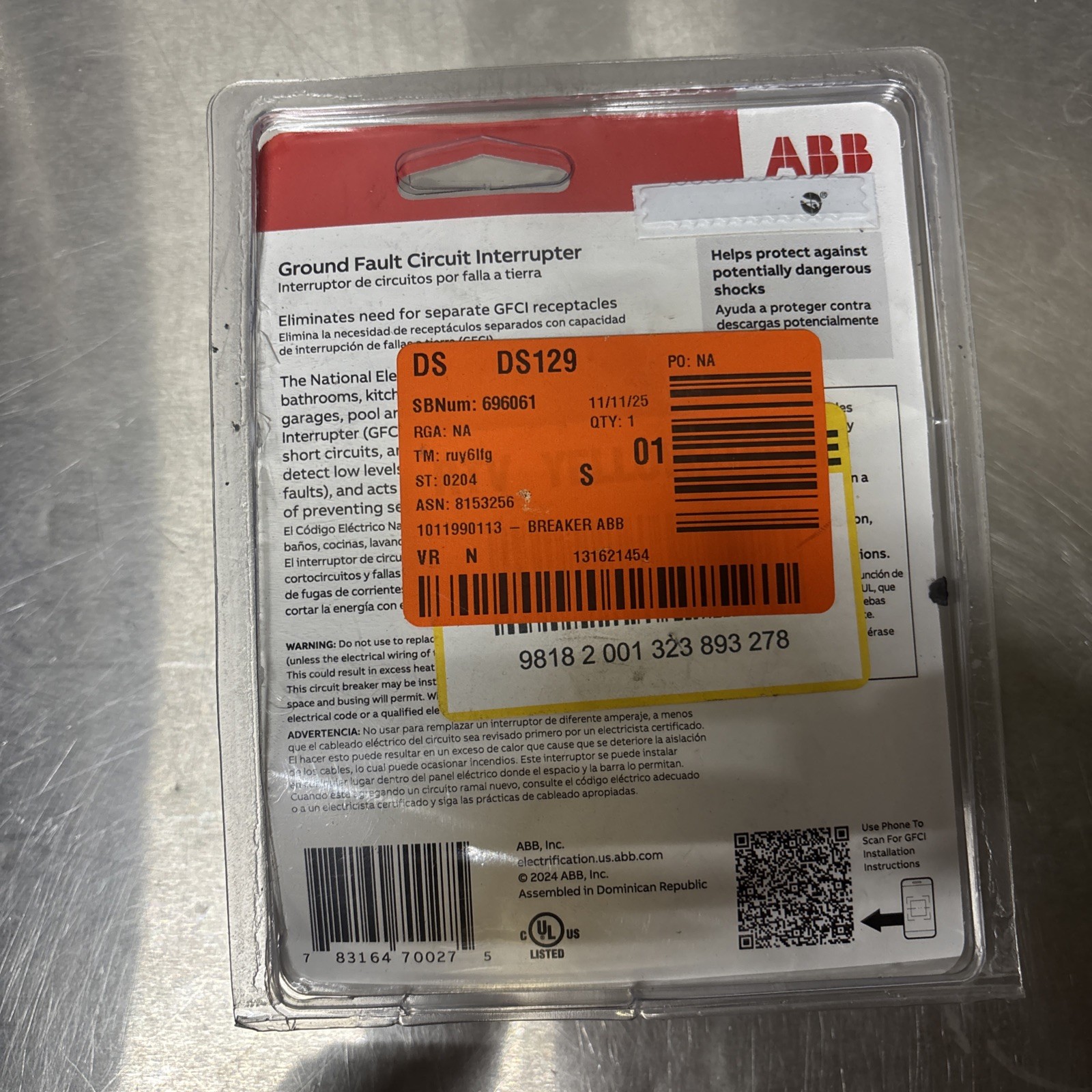 ABB 50A 2-Pole GFCI Breaker THQL2150GFT2A 240V Ground Fault Circuit Interrupter