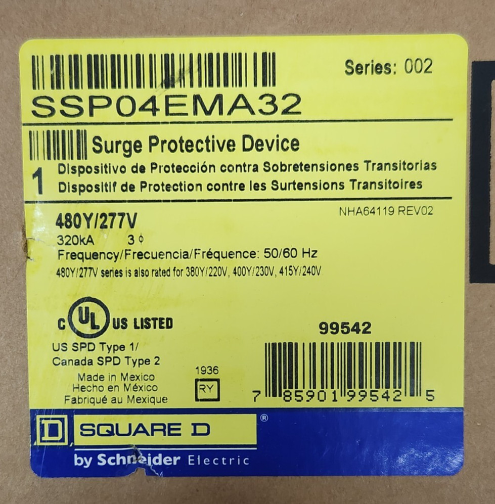 😎 NEW SQUARE D SURELOGIC SURGE PROTECTIVEDEVICE 480Y/277 VAC 3 PHASE SSP04EMA32