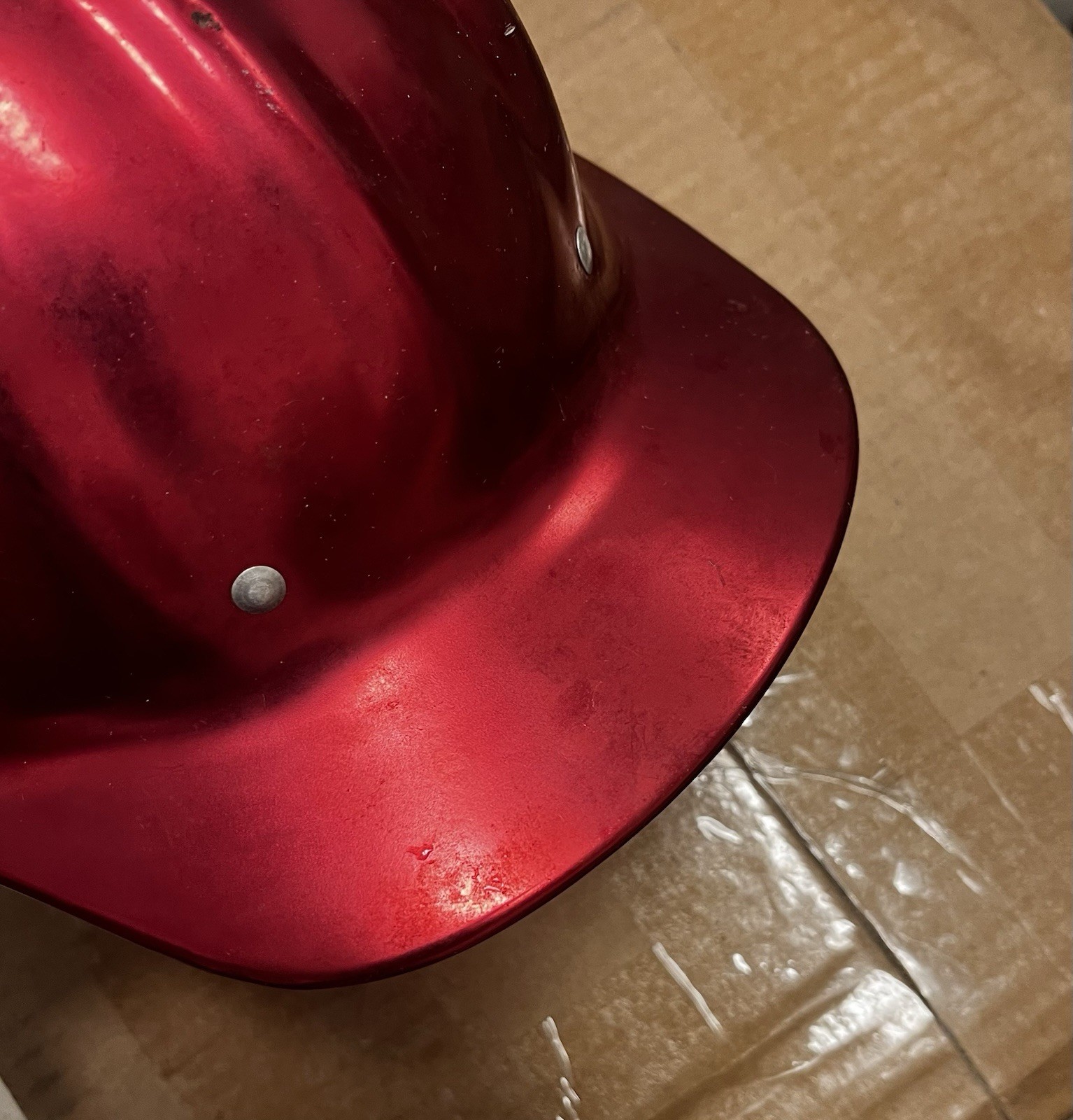 Vintage Fibre-Metal SuperLite Aluminum Hard Hat 1960-70’s Safety Cap CRIMSON