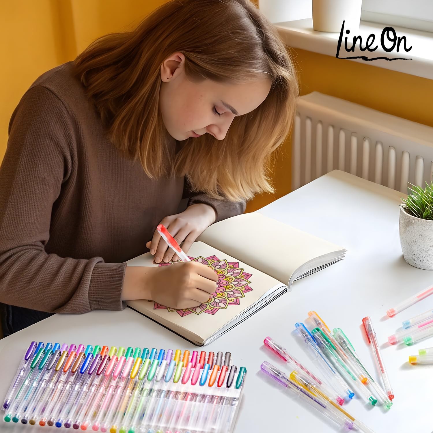Lineon 100 Pack Gel 1 Count (Pack of 100), 50 Colors Pens with 50 Refills