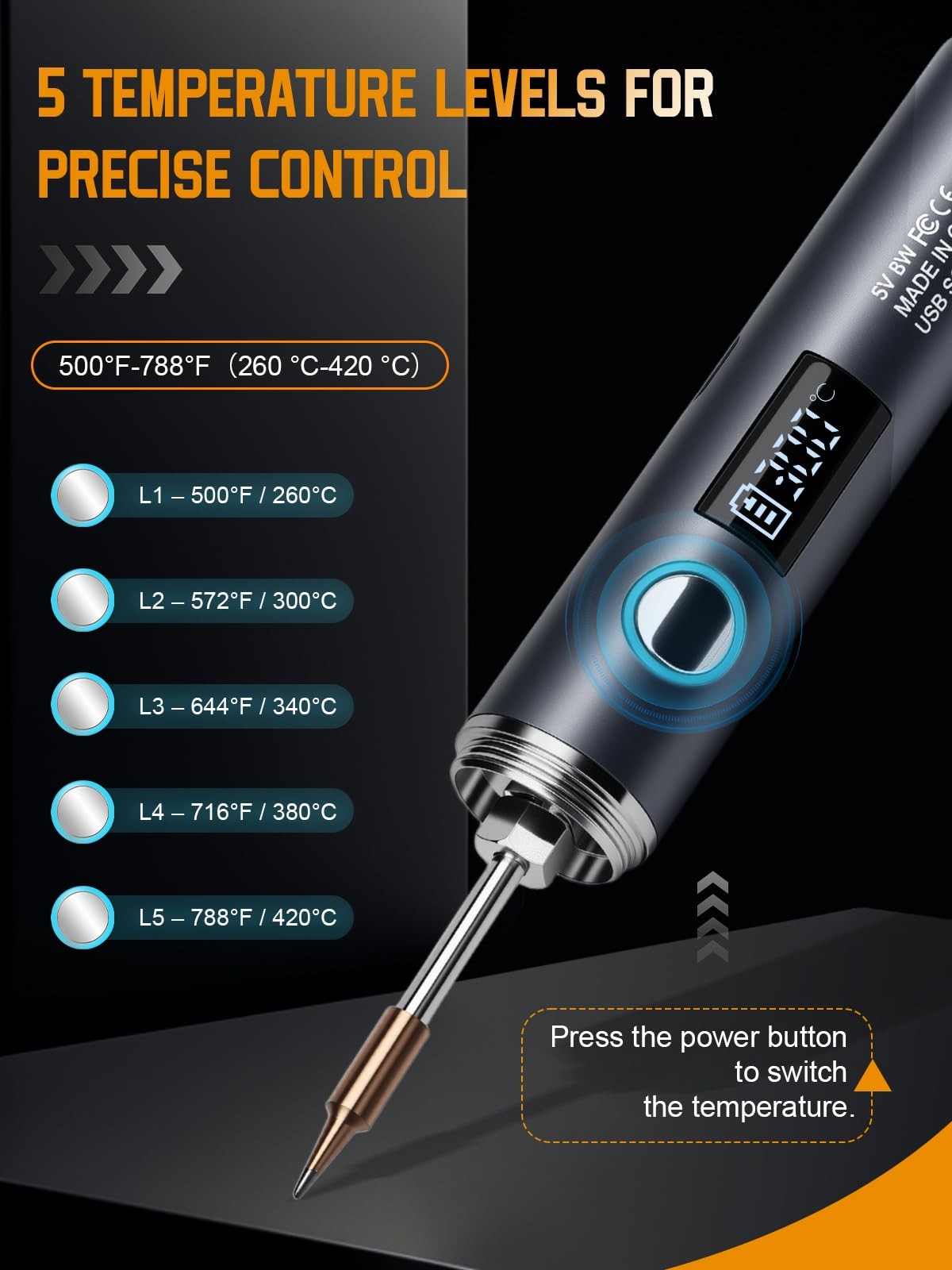 Cordless Soldering Iron Kit, 1400mAh Rechargeable 5-in-1