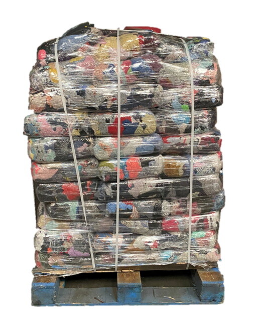FULL SKID 10 LB Compressed Bag of Colored Cotton Sweatshirt Rags – 1,000 LB/skid
