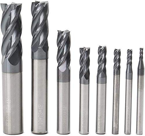 8pcs 2-12mm CNC Square Nose End Mills,Carbide Tungsten Steel 4 Fultes Milling