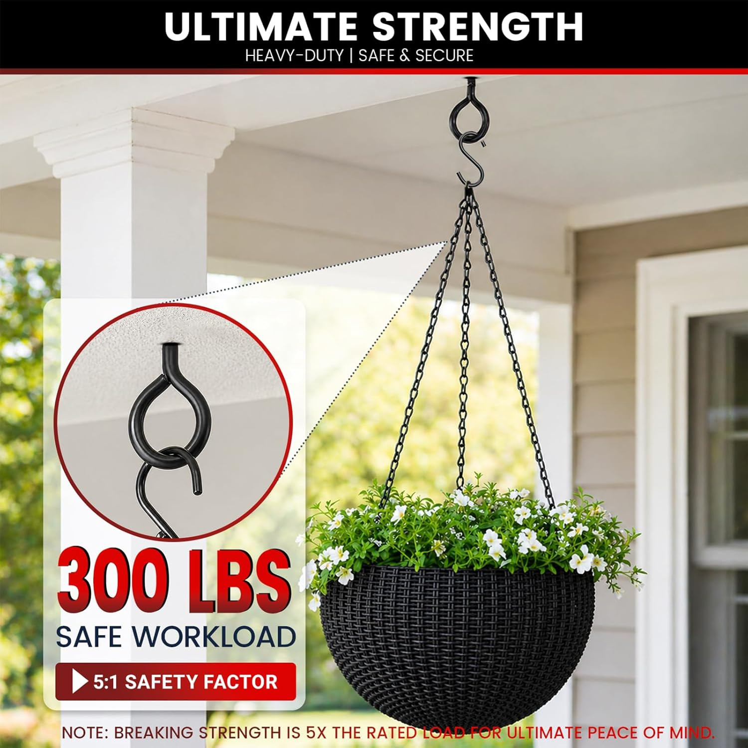 300LBS Heavy Duty 3.2 Inch 304 Stainless Steel Screw Eye Hooks with 5 S-Hooks, S