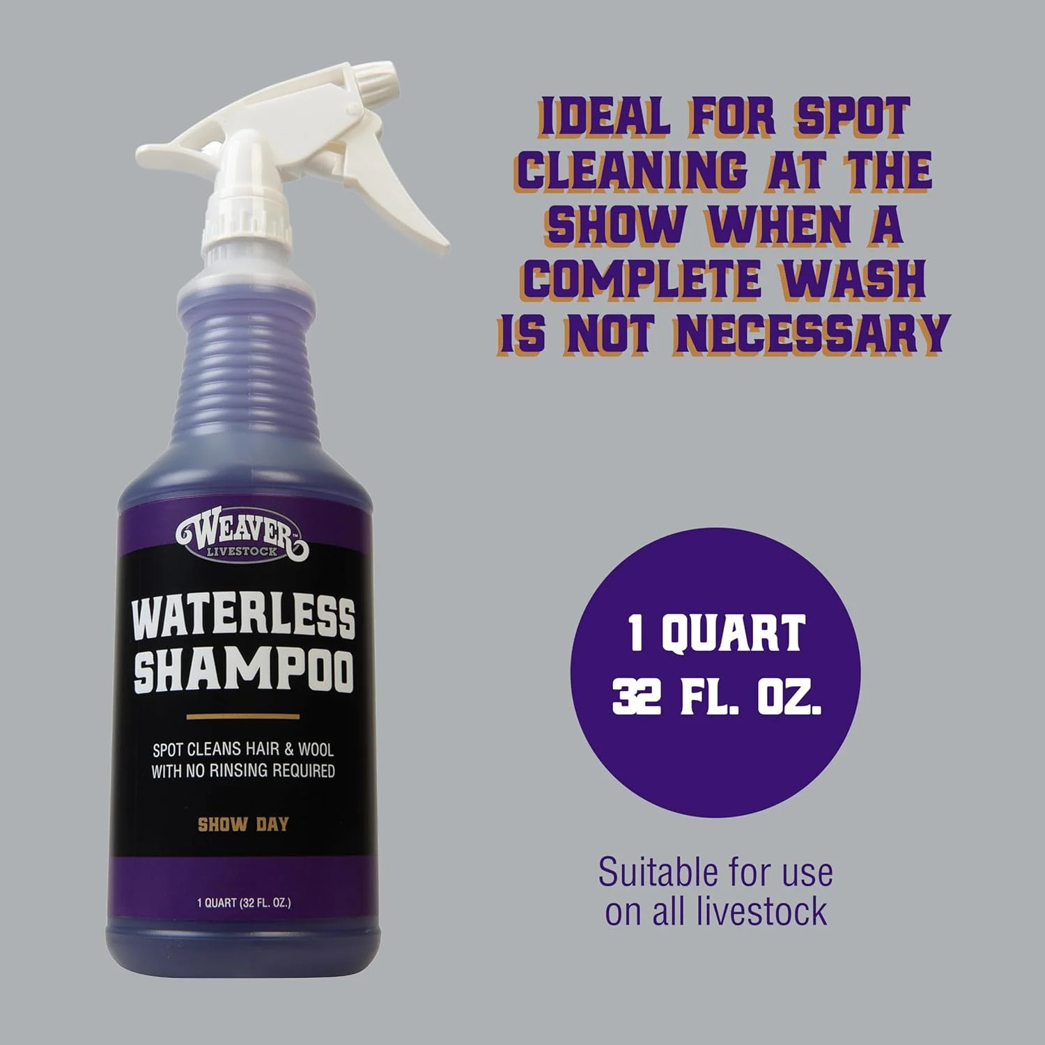 Weaver Livestock Waterless Shampoo, (1-Quart), No Rinse Wash and Shine Cleanser