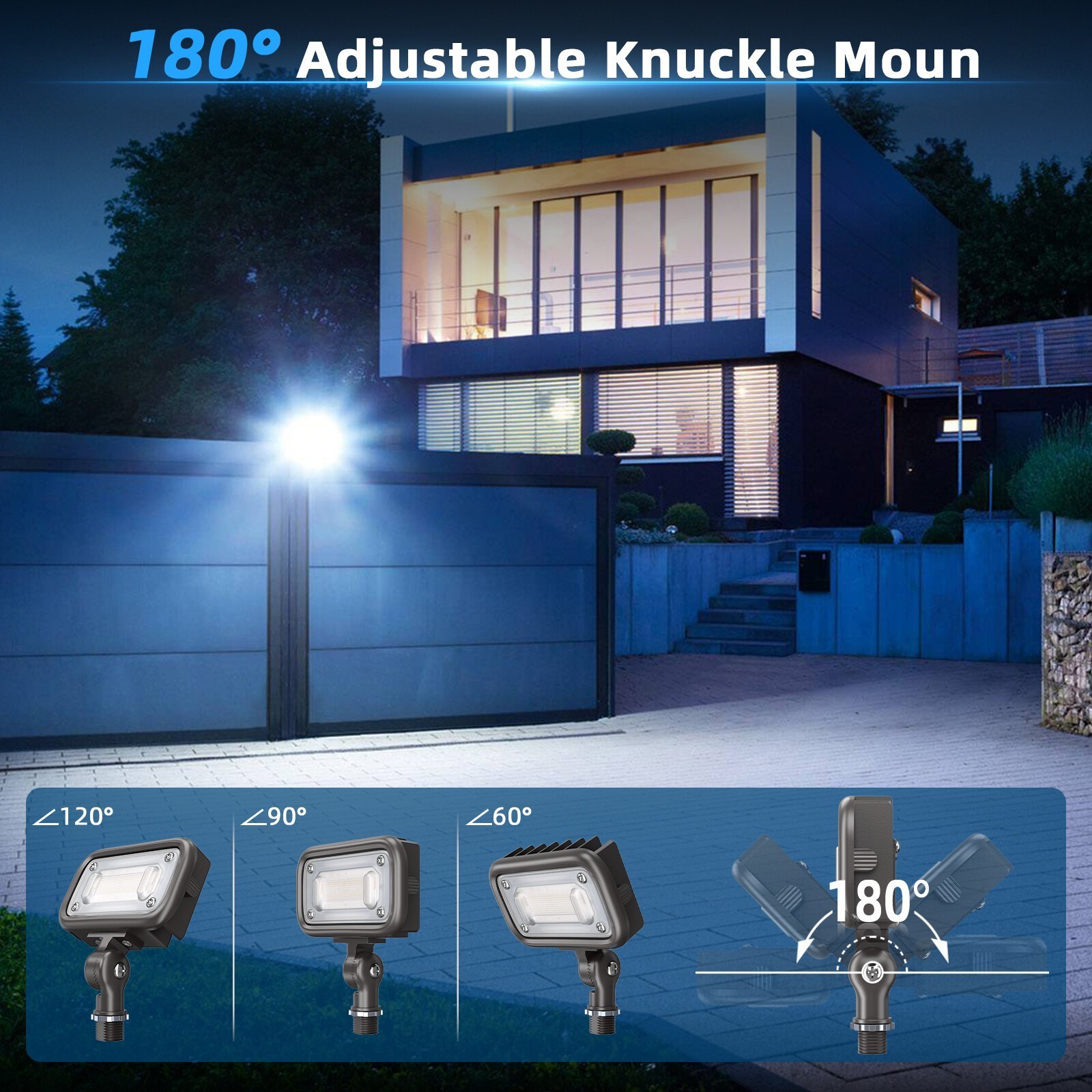 15W 4000K Outdoor Security Led Flood Light Knuckle Mount for Yard Garden Garage
