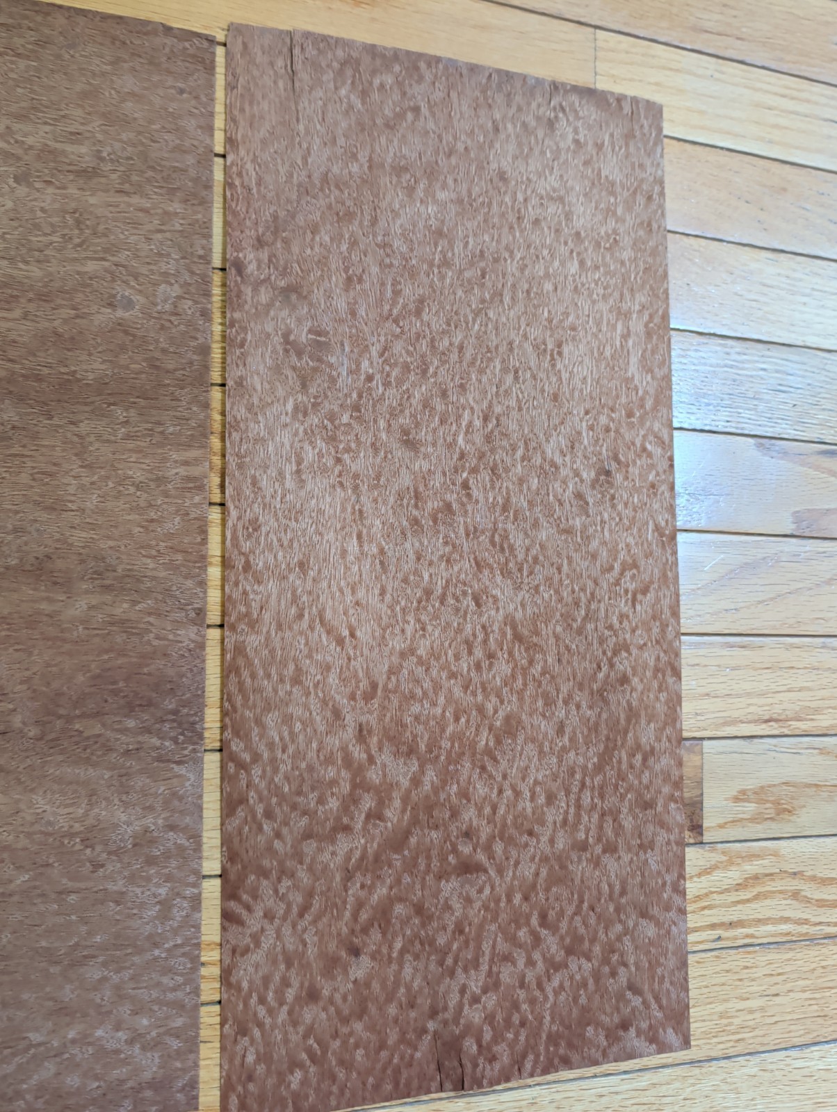 2 pcs sapele pomelle mahogany wood veneer 9 3/4″ x 19 3/8″ each 1/42″ cracks