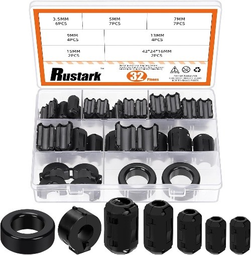 32 Pieces 7 Sizes Black Ferrite Ring Core Toroid RFI EMI N Size: 7 Sizes Black