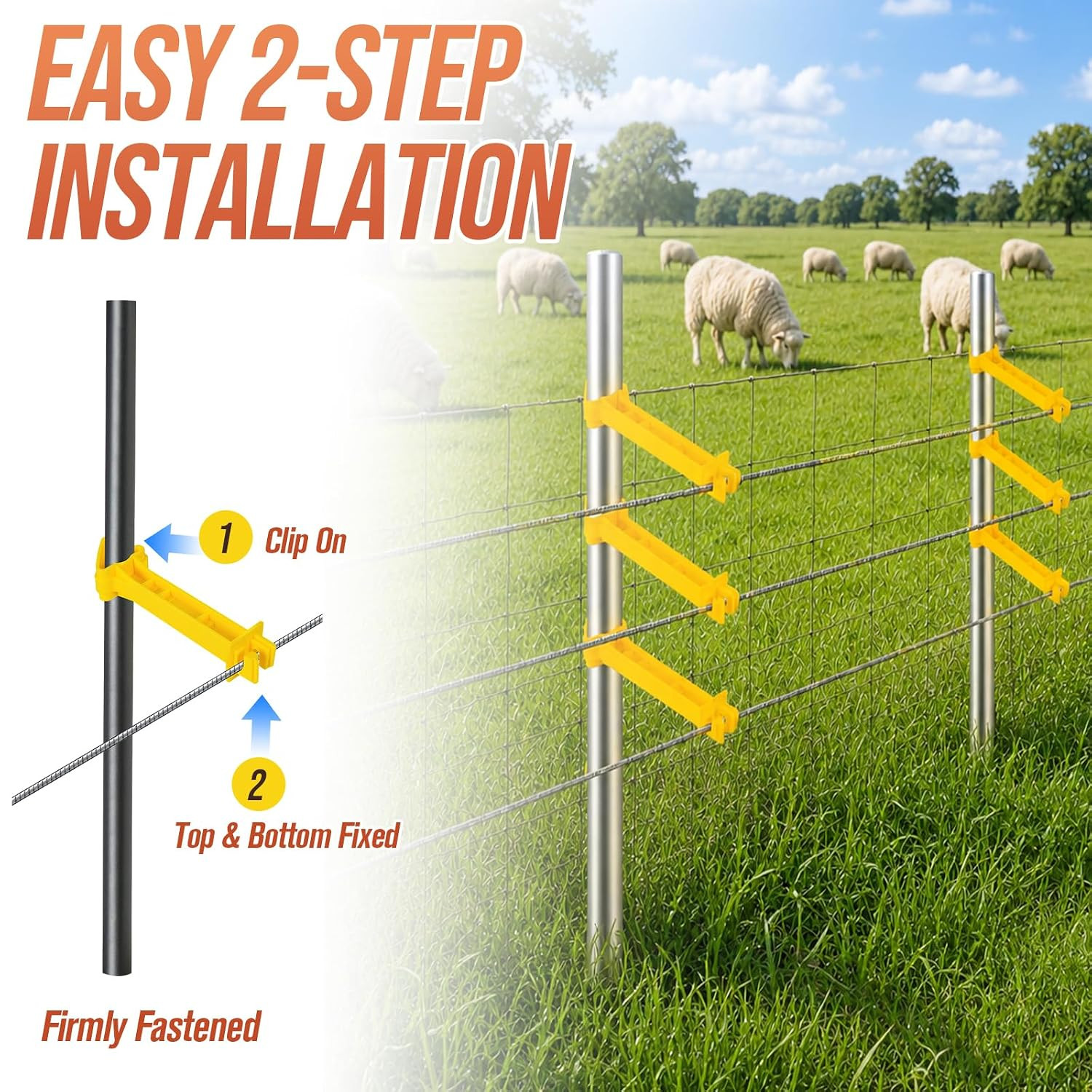 100 Pcs 5 Inch Snap-On T-Post Electric Fence Insulators, Yellow | T-Post Extende