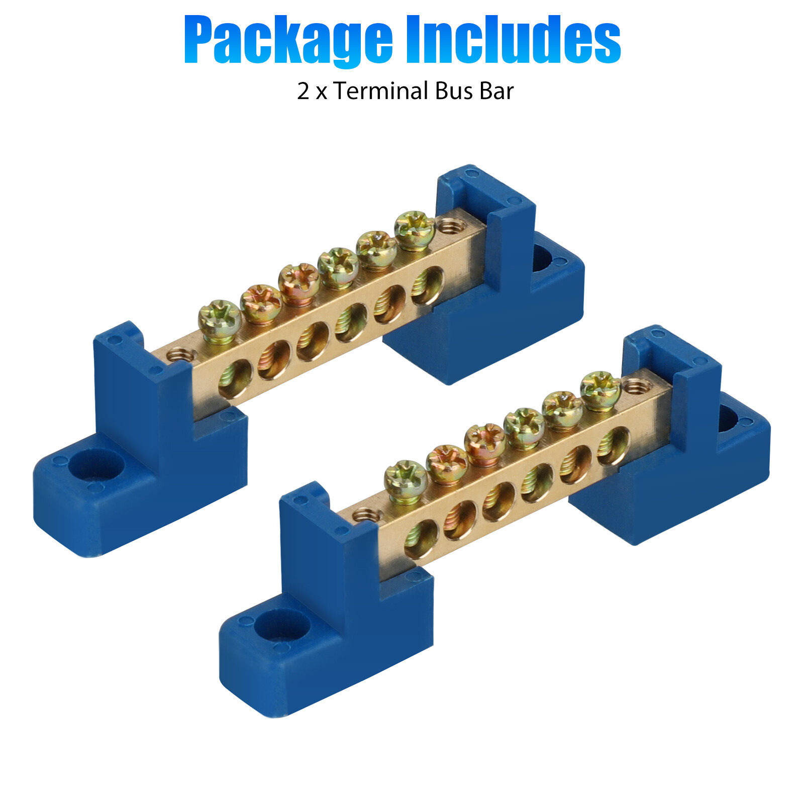 2X 6 Terminal Bus Bar Block Power Distribution Brass Wire Screw Grounding Strip