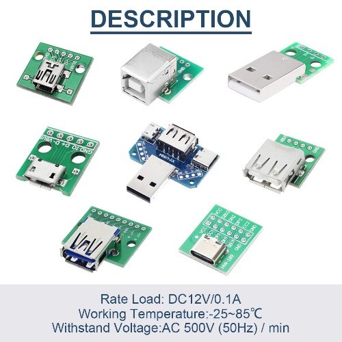 8 Pcs USB to DIP Adapter 2.54mm Pitch Type C B 2.0 Male 3 Style: Connector Set