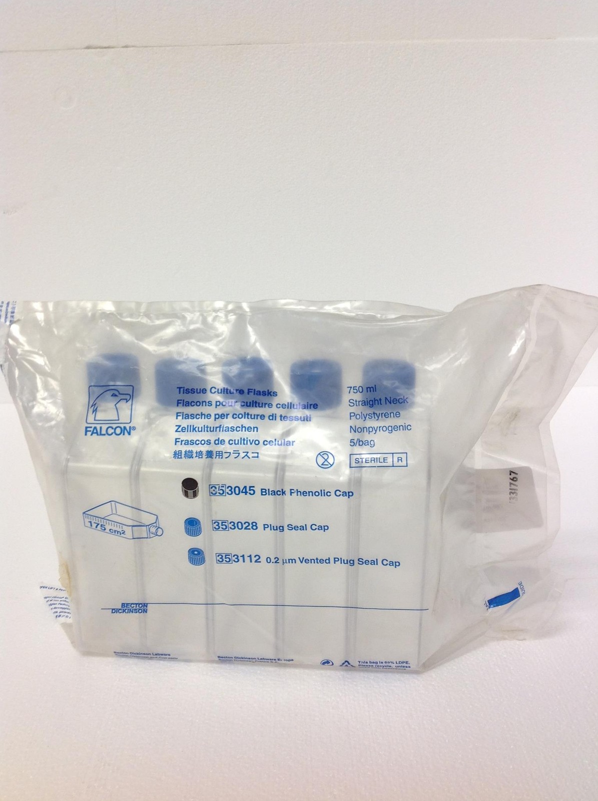 NEW Pack Of 30 750ml Becton Dickinson Tissue Culture Flasks Straight Neck