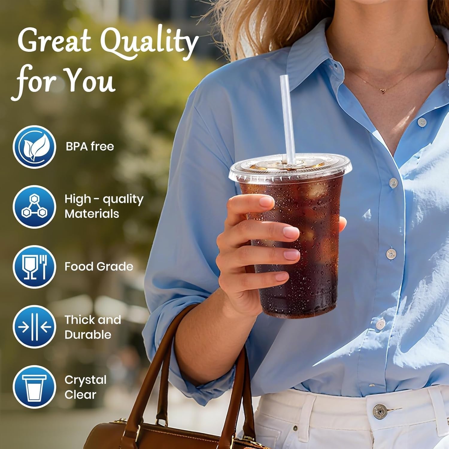 100-Pack 24 oz Clear Plastic Cold Cups with Lids and Straws