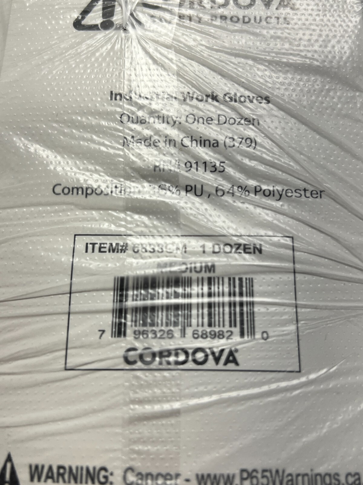 QTY 144 Cordova Standard Gloves 13-Gauge White Polyester Shell Medium 6898CM