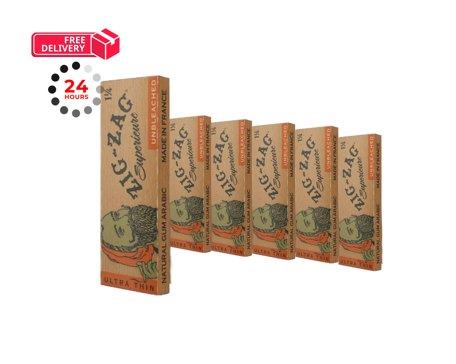 ZIG-ZAG Rolling Papers 1¼ Unbleached (6 Booklets) – 50 78 millimeters, Brown