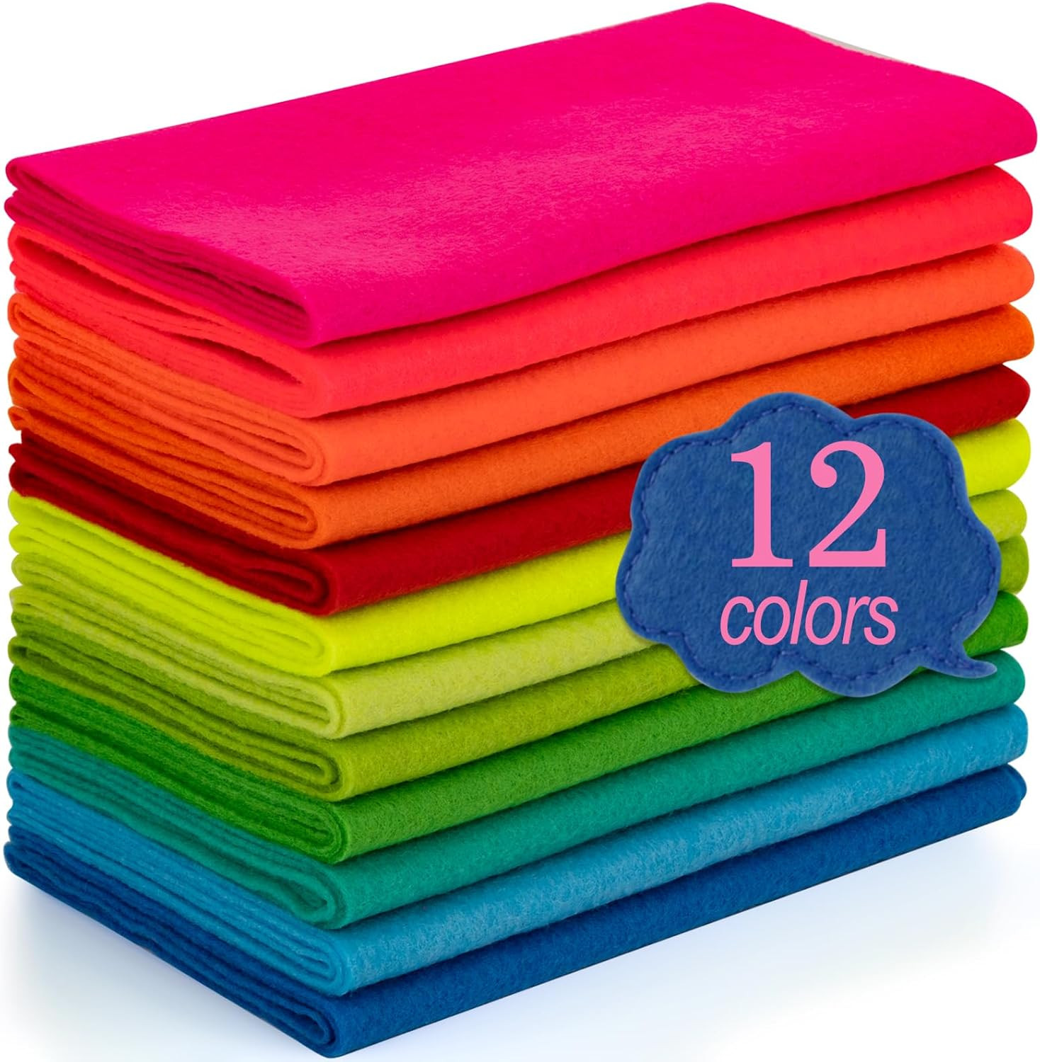 12 Rolls 8″X35″(20.5X90Cm) 1.4Mm Thick Soft Felt Fabric Sheet 12 Assorted Neon S