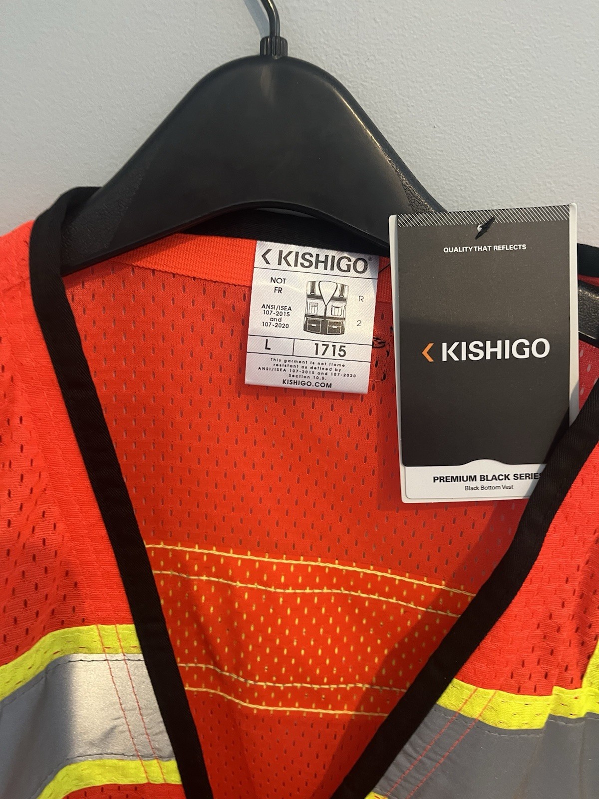 Kishigo Premium Black Series Men’s Surveyors Vest S5003, Class 2 Hi-Vis, Large
