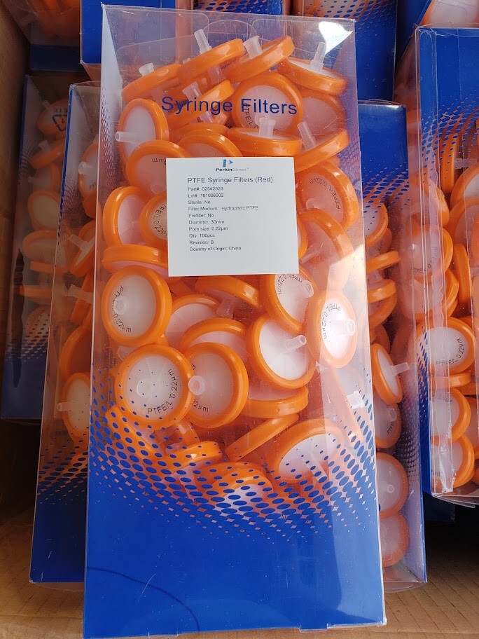Perkin Elmer 02542928 PTFE (Hydrophilic) Syringe Filters, 0.22 µm, 30 mm 100pcs