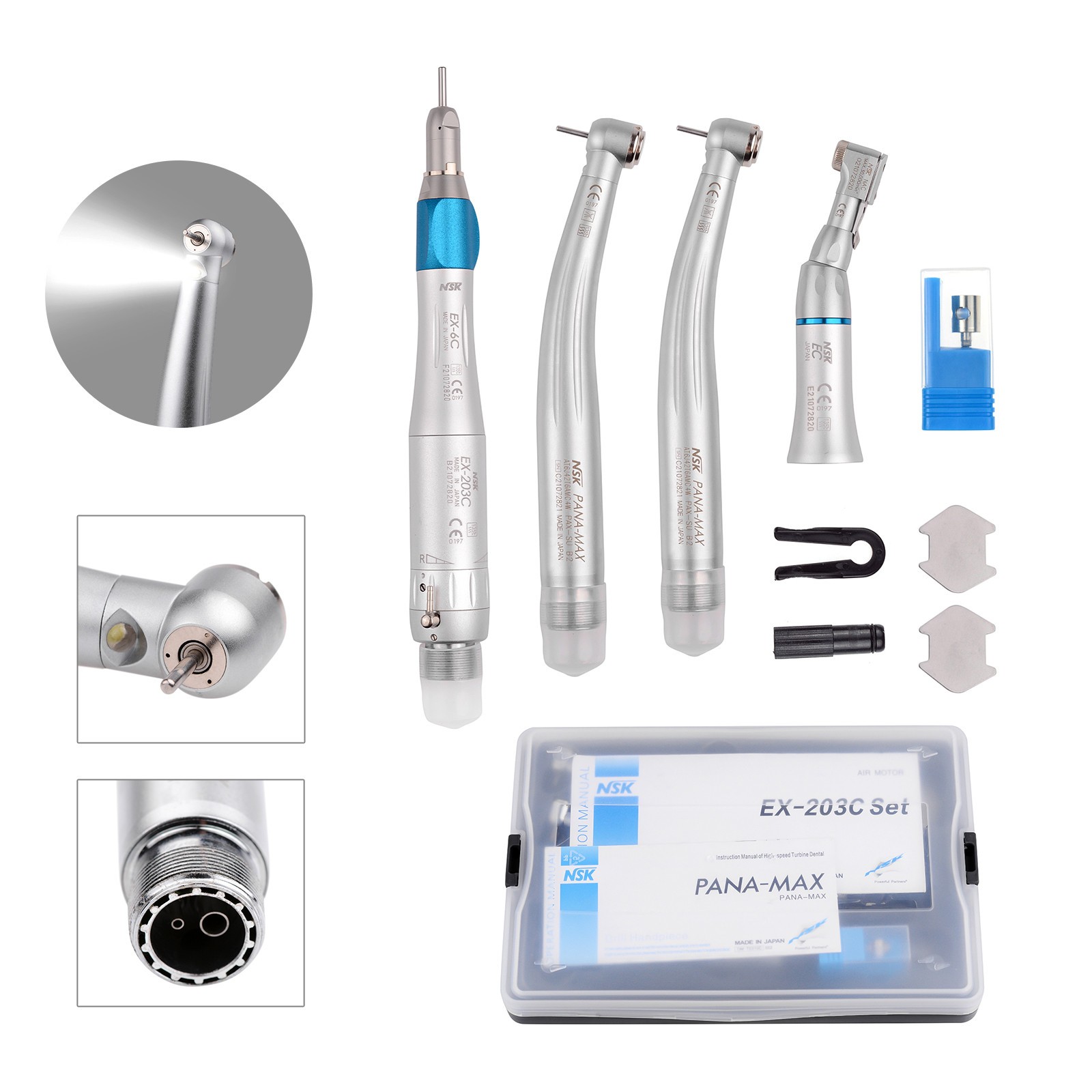 2PCS Dental LED High Speed Handpieces with Low Speed Handpiece Kit EX-203C B2 US