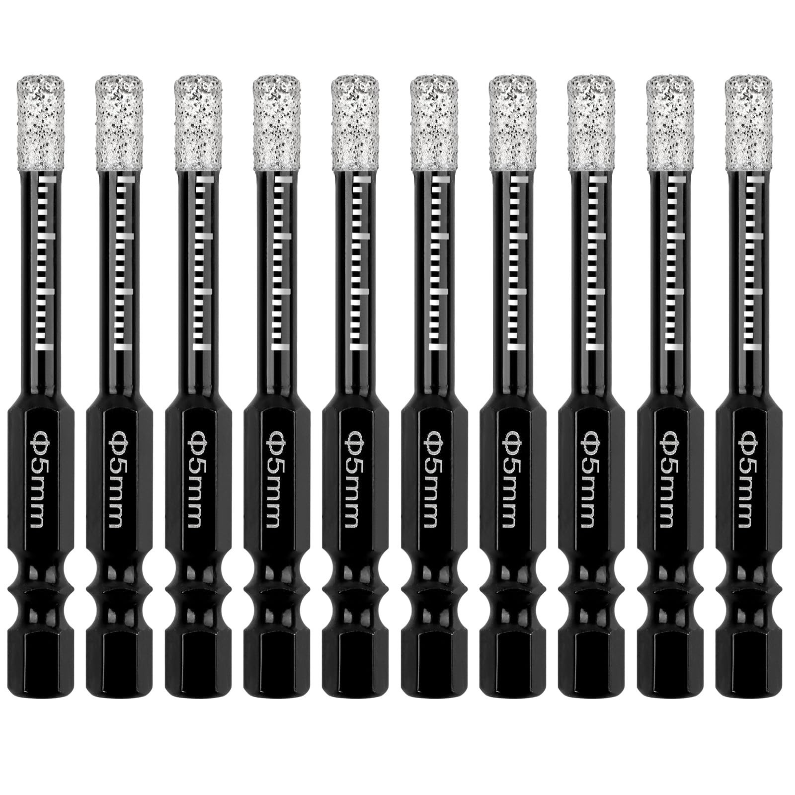 AOKLIT 10Pcs Dry Diamond Drill Bits Set, 3/16” 5mm Hex Shank 5 millimeters