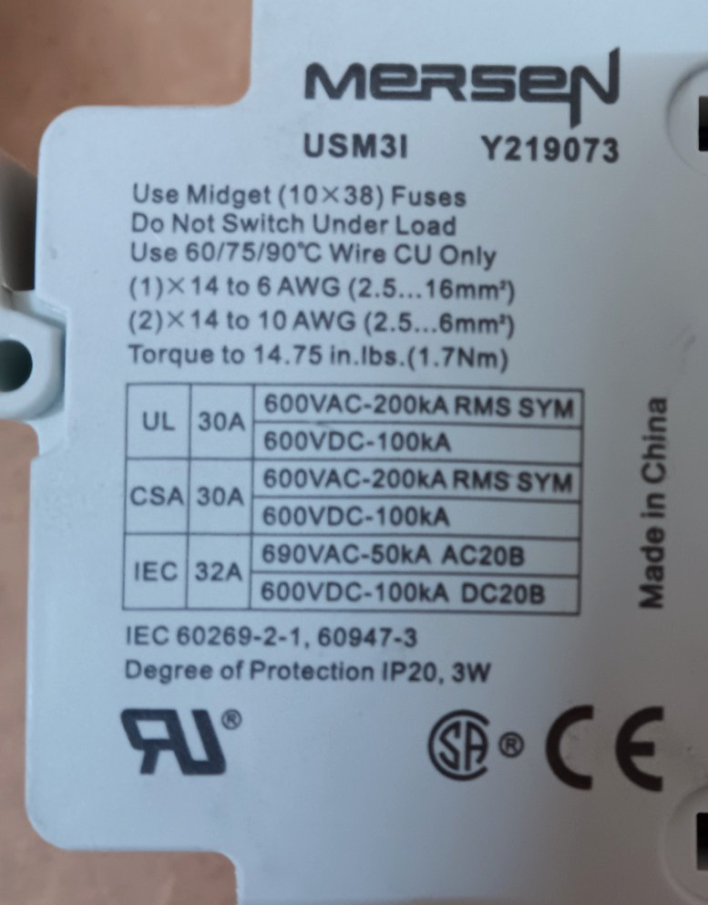 Ferraz Shawmut USM31 Fuse Holder W/ Fuses 30A 600V 3 Pole Y219073 Lot Of 7