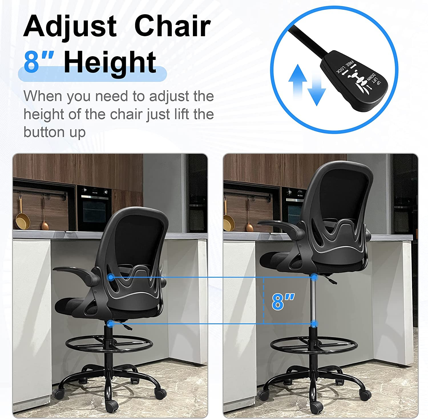Drafting Chair Tall Office Chair with Flip-Up Armrests Executive Ergonomic Compu