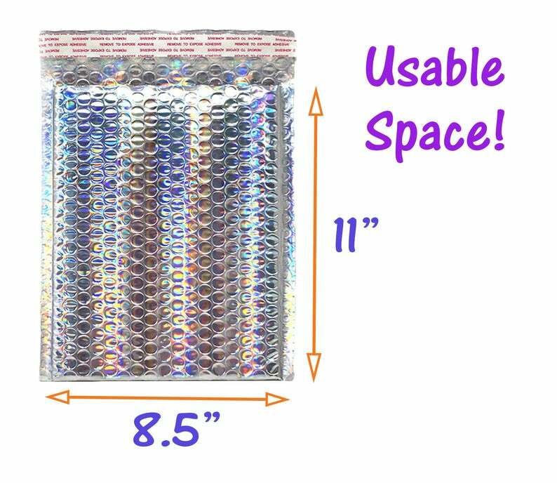 8.5×12″ Metallic Bubble Mailers Pink, Teal, Black, Holographic, 8×12 Envelopes