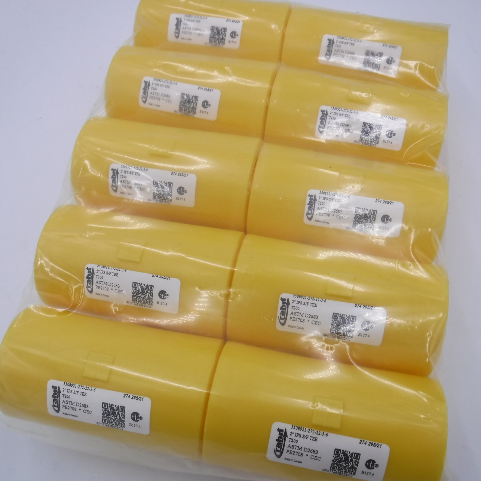 10 Pack Rahn 2″ IPS Socket Fusion Gas Tee PE2708 Yellow T200 MDPE