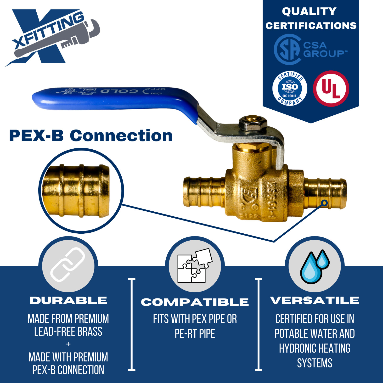 10 PIECES 1/2″ PEX SHUT OFF BALL VALVE, FULL PORT, LEAD FREE BRASS, HOT AND COLD