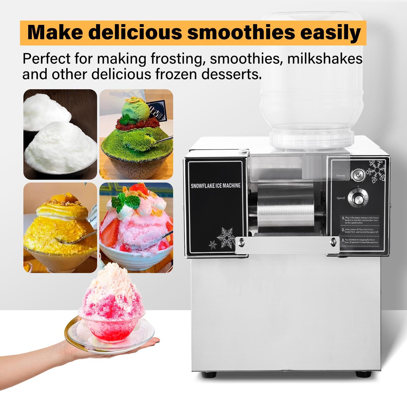 Commercial Snowflake Ice Machine, Snow Cone Machine, Ice Shaver Slush Maker New